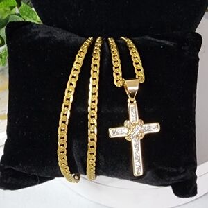 Gold Stainless Steel Chain Necklace with Cross Pendant